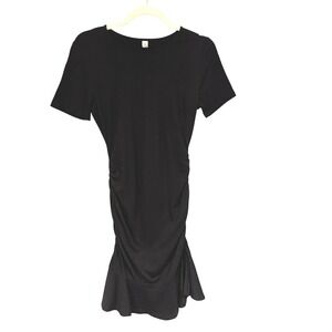 Black Ruched Bodycon‎ Short Sleeve T Shirt Dress Mermaid Hem Size S